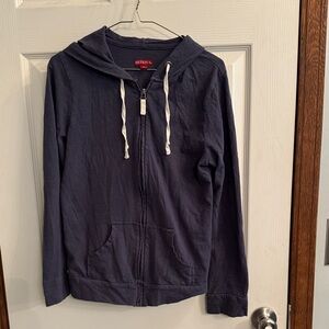 Merona Navy Full-Zip Hoodie with White Drawstrings